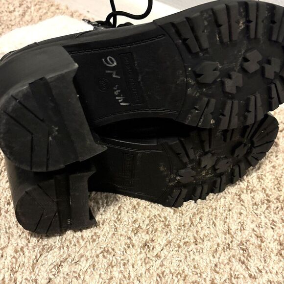 Marc Fisher Lace-Up Heeled Lansley Combat 8.5 Work Boot Shearling Lining Black - Picture 8 of 9